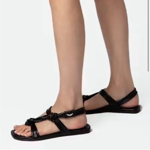 NIB Zadig & Voltaire Forget Me Knot Smooth Lambskin Leather Thong Sandals Sz 38 - Picture 1 of 15
